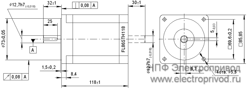 Габаритные размеры шаговых двигателей FL86STH118 