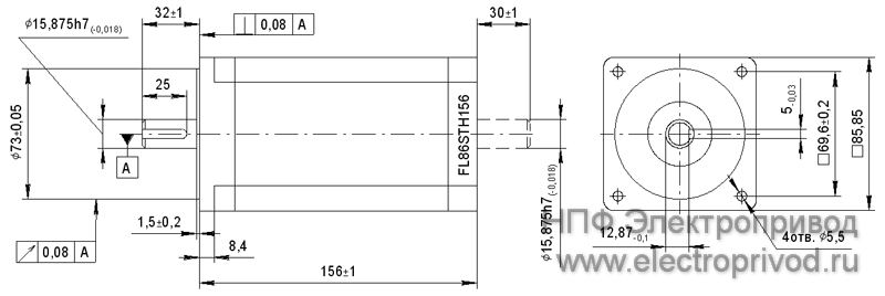 Габаритные размеры шаговых двигателей FL86STH156 