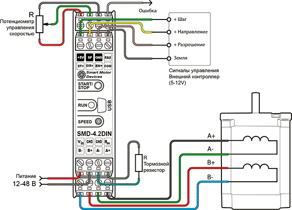 Схема подключения драйвера шаговых двигателей SMD‑4.2DIN ver.2