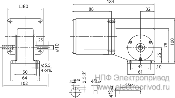 Габаритные размеры асинхронного двигателя 8IDGE-25W